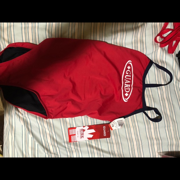 Red with blue strap lifeguard suit - Picture 1 of 3